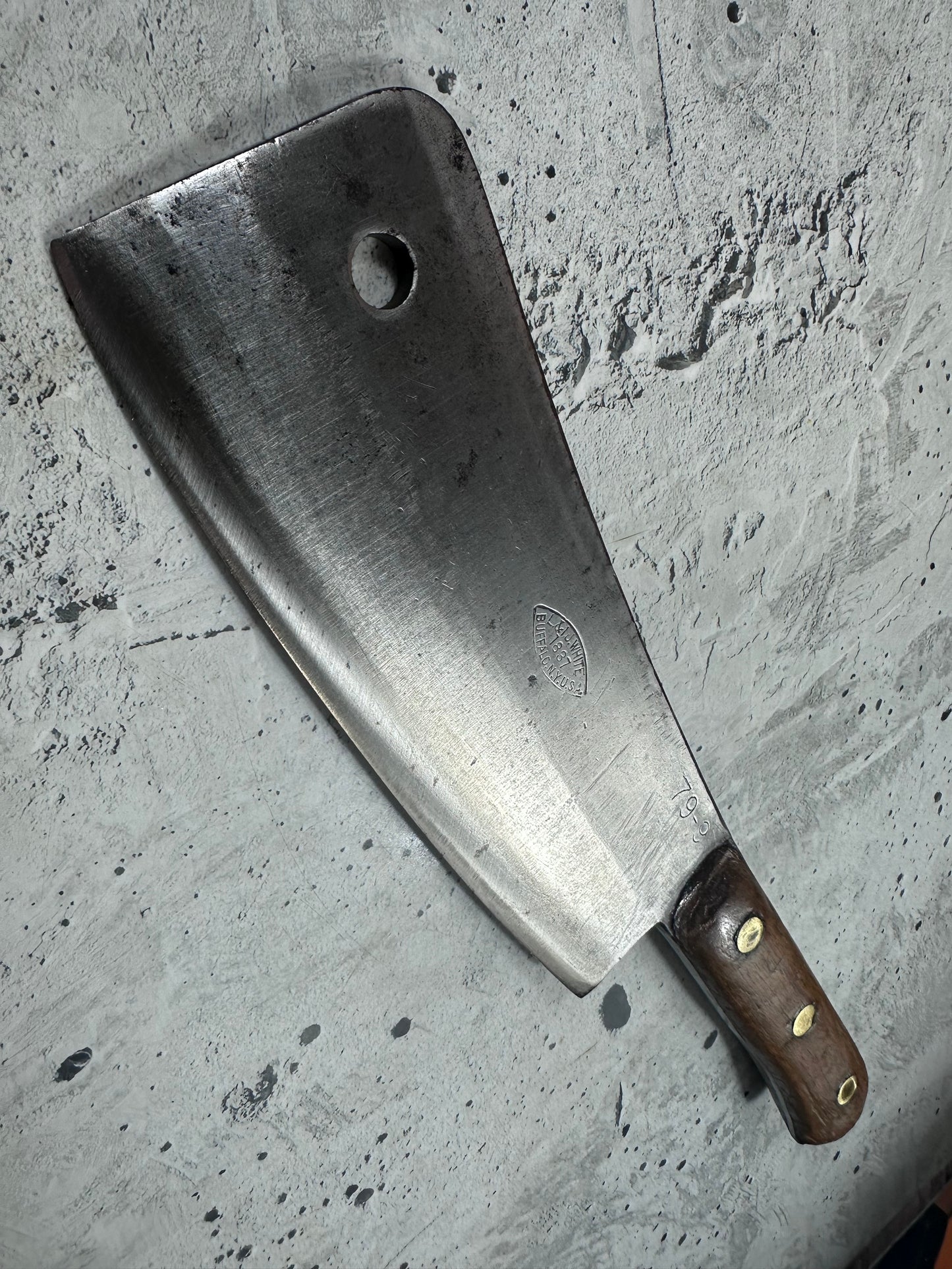Vintage L. & I. J. White Butcher Cleaver Knife 205mm Carbon Steel Made in USA 2104