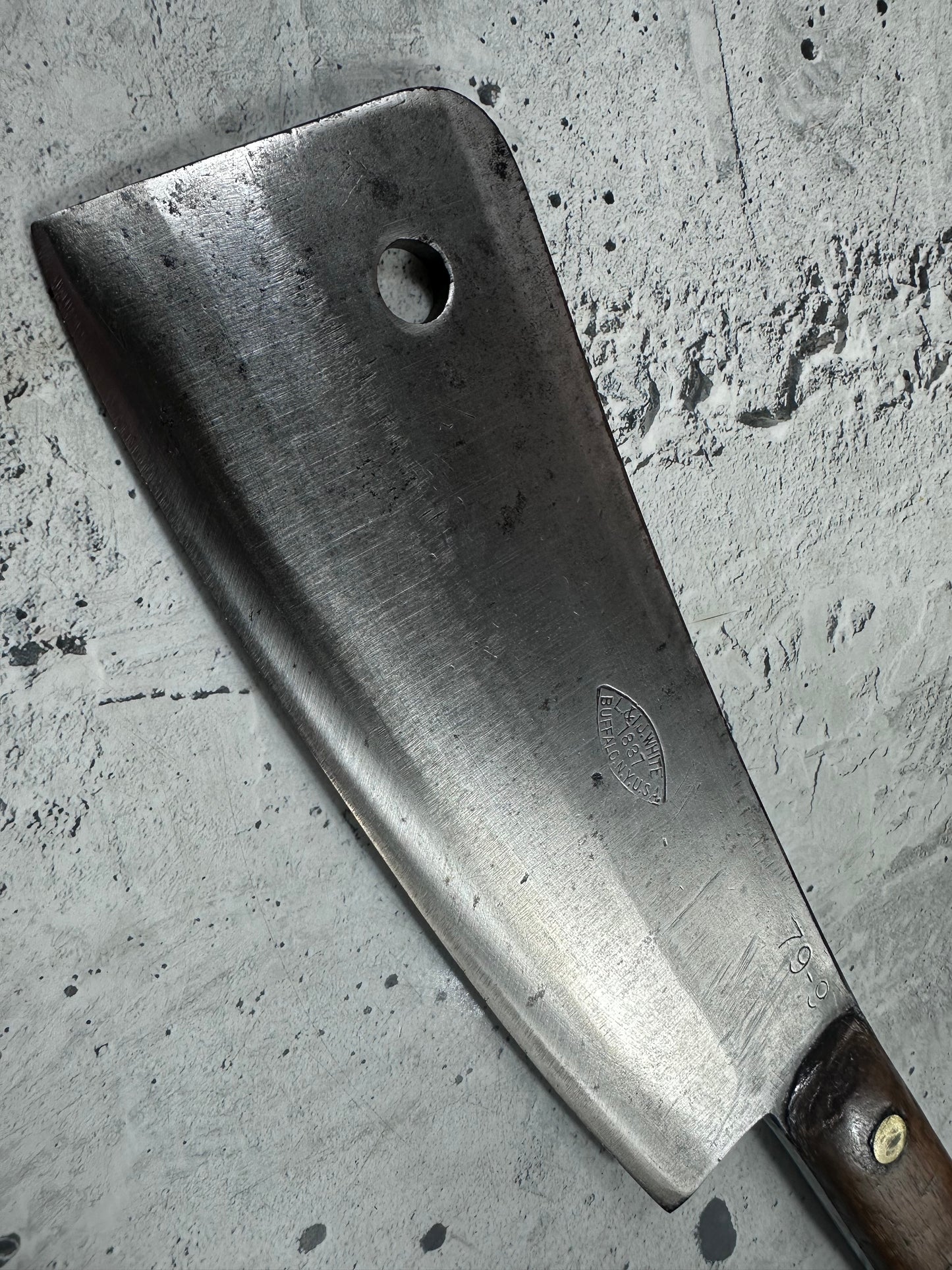 Vintage L. & I. J. White Butcher Cleaver Knife 205mm Carbon Steel Made in USA 2104