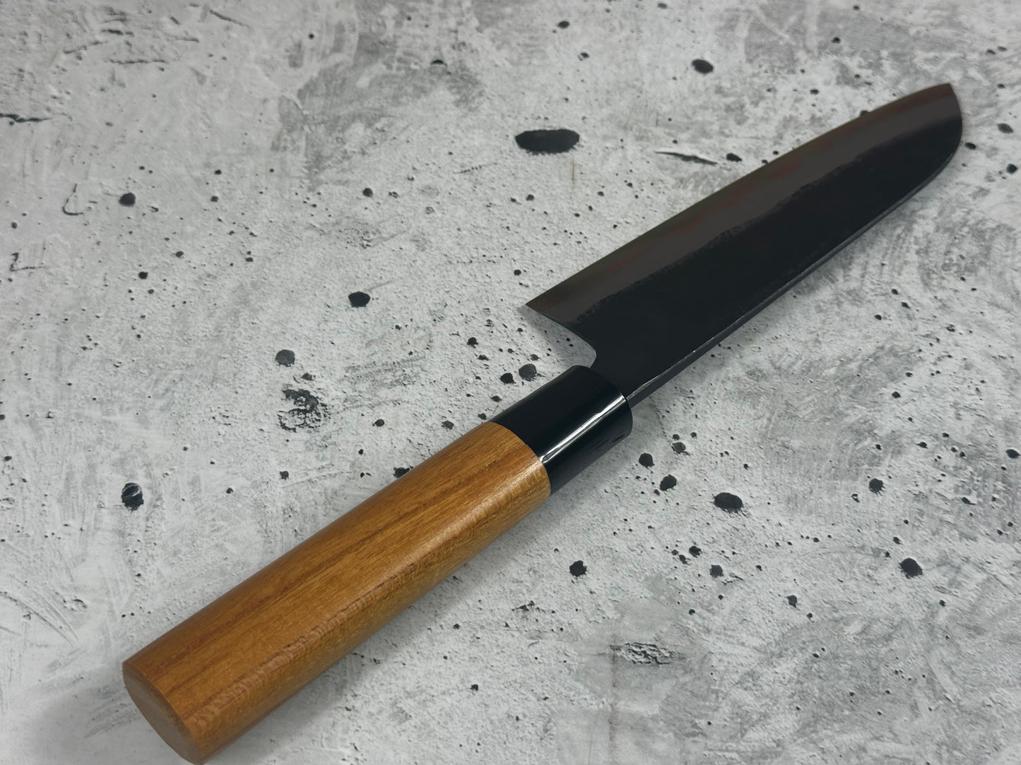Kyohei Shindo Warikomi Blue #2 Kurouchi 165mm Santoku with Keyaki Wa Handle and Plastic Ferrule - Made in Japan 🇯🇵
