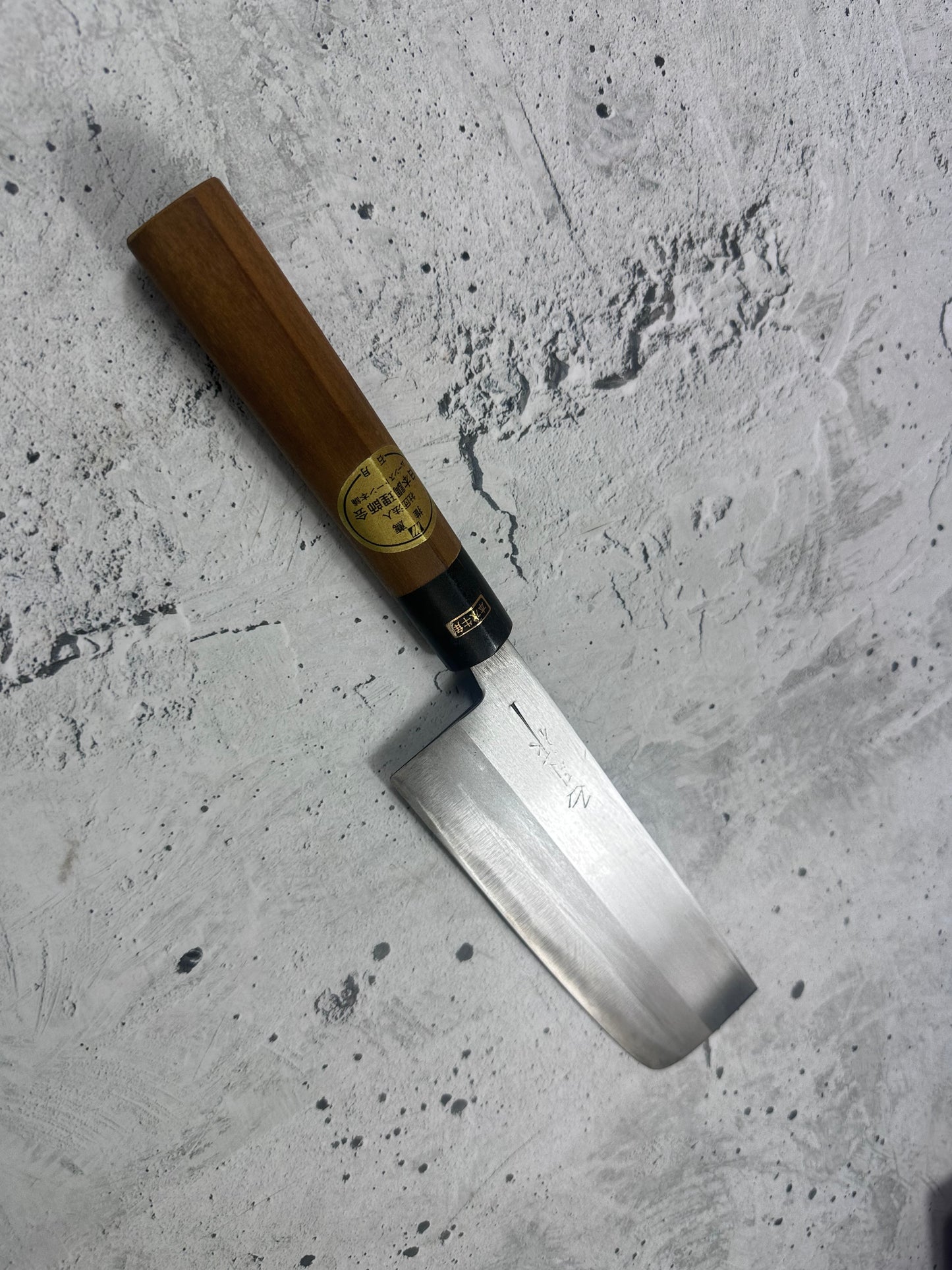 Vintage Kumpei Nakiri Knife 180mm Carbon Steel Wood Handle Buffalo Horn 2229