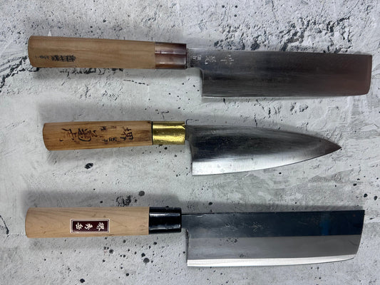 Vintage Japanese Knife Set 3x Carbon Steel Japan 2009