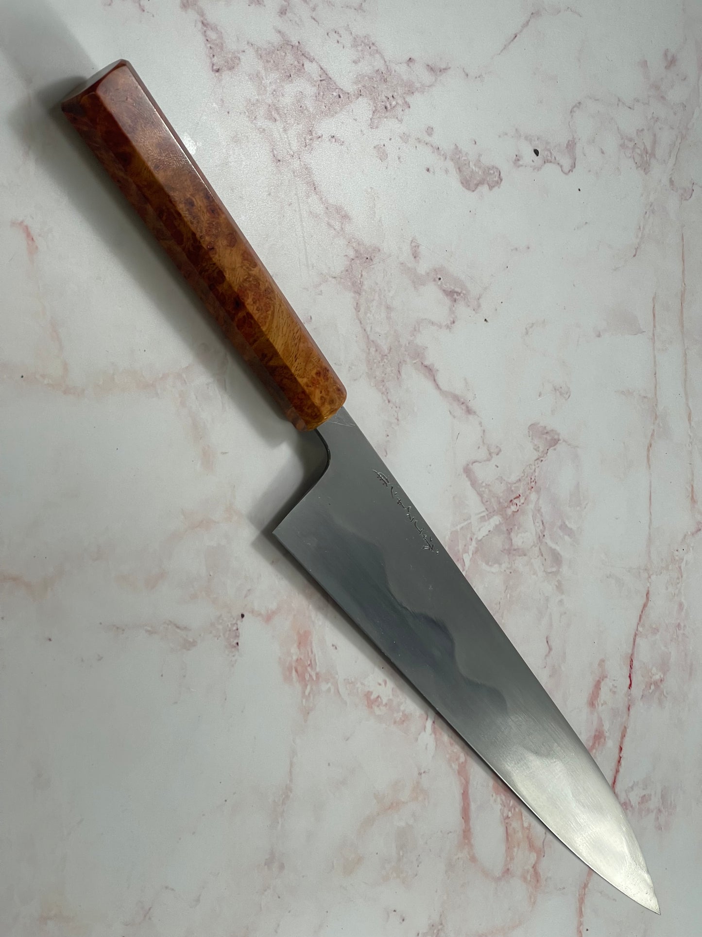 Keskin Honyaki Gyuto 240mm , Full Amboyna Burl with Amboyna Saya