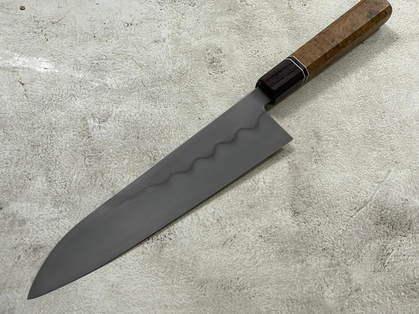 Kanefusa Gyuto 230mm Teakwood Burl Liner Spacer Rosewood Ferrule & Sheath