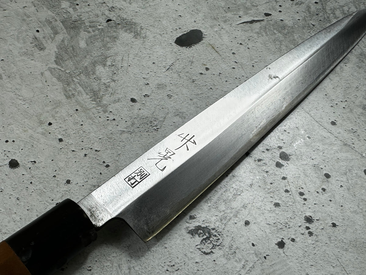 Vintage Masaaki / Masateru Sashimi Set Carbon Steel Magnolia Wood Handle  Knife Case 2253
