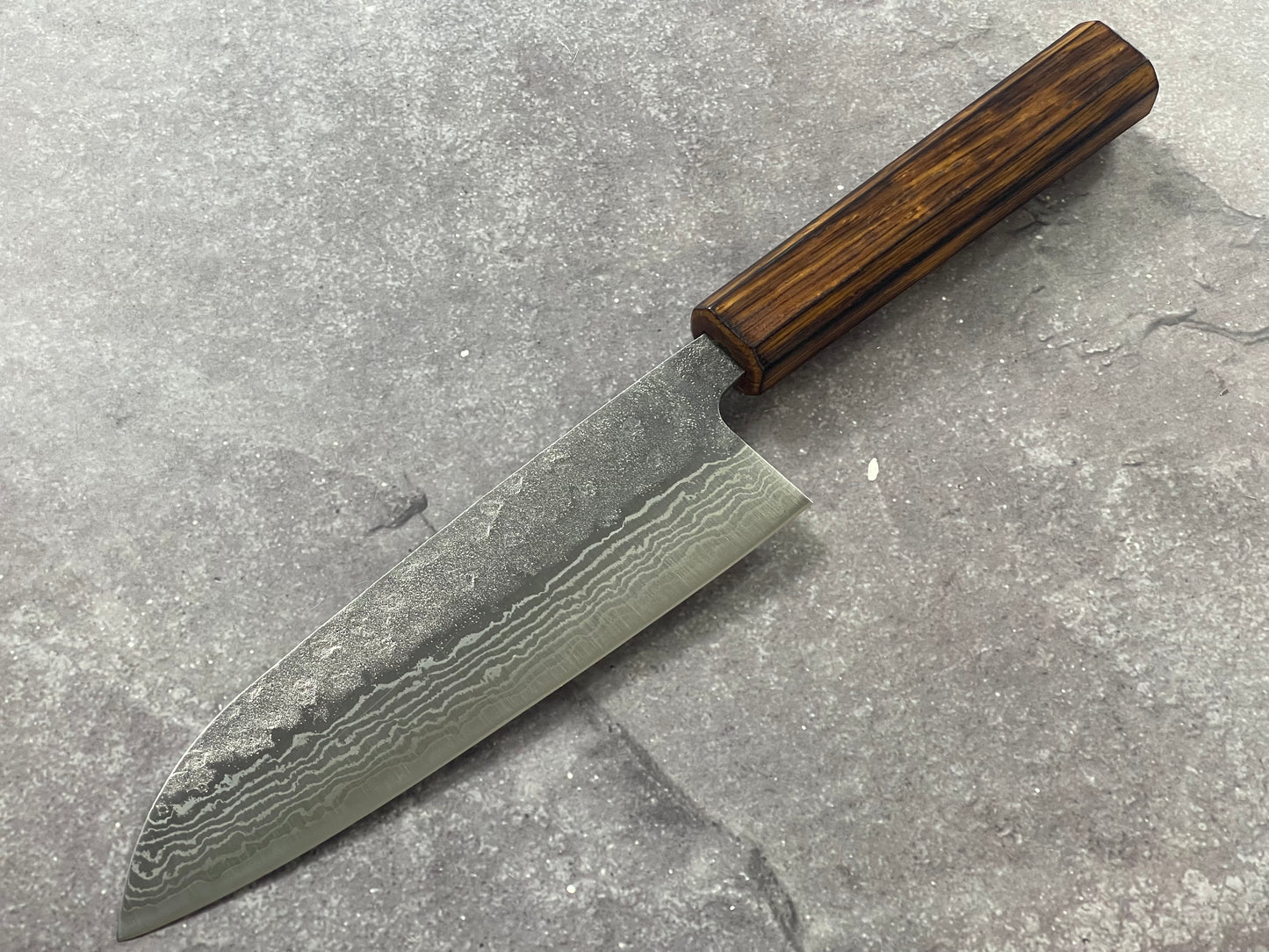 Tsunehisa 440c Damascus Nashiji Santoku 170mm Oak Handle Made in Japan 🇯🇵