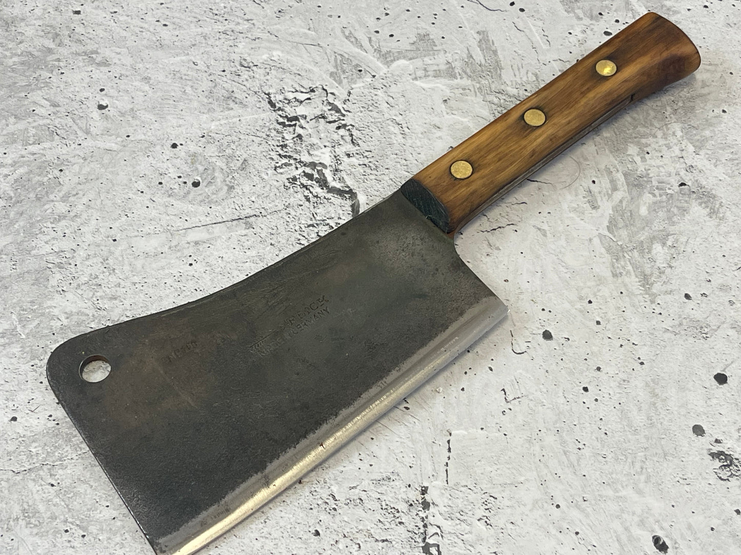 Vintage F. Dick Butcher Cleaver Knife 180mm Carbon Steel Blade Made in Germany 1529