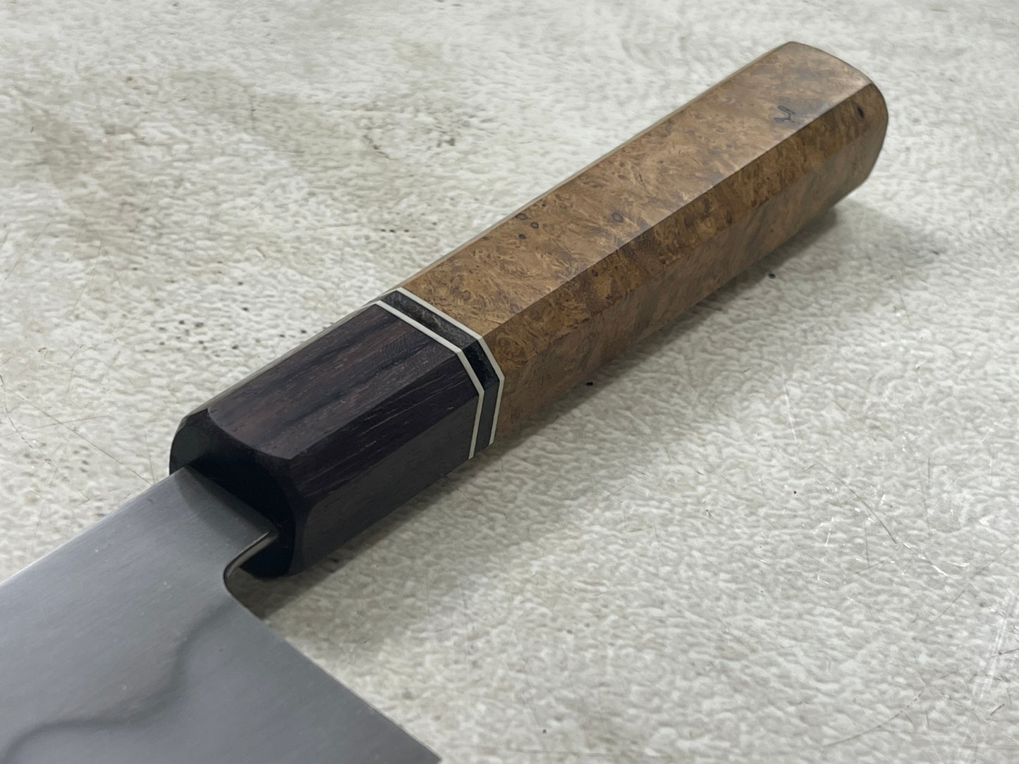 Kanefusa Gyuto 230mm Teakwood Burl Liner Spacer Rosewood Ferrule & Sheath