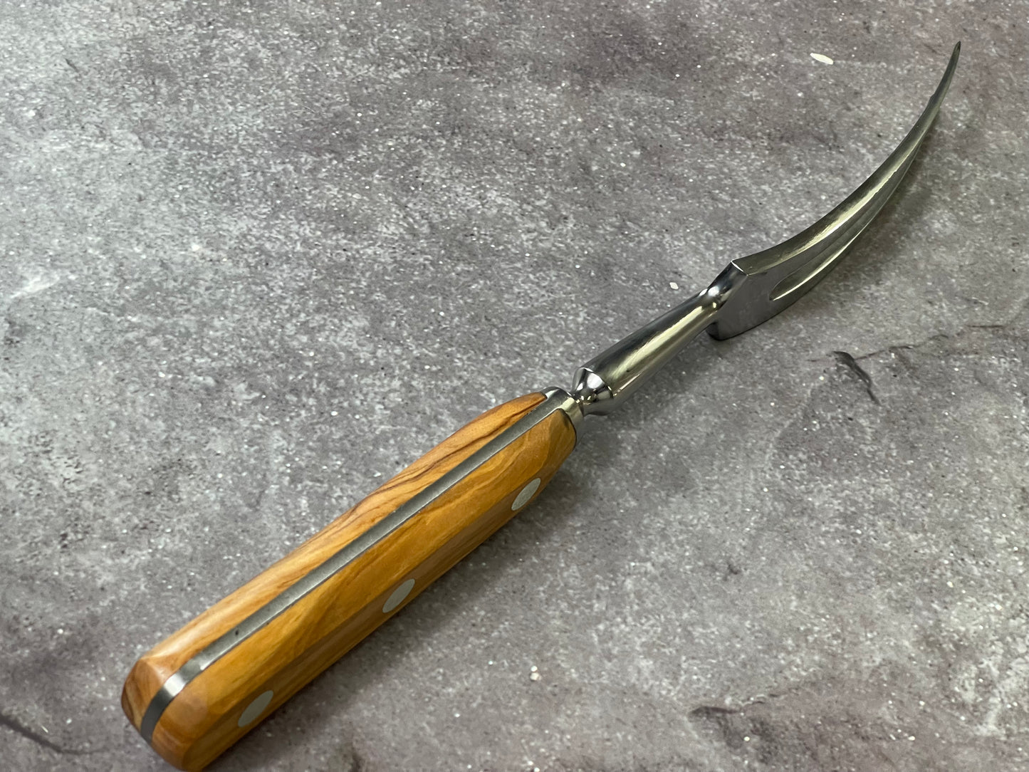 K Sabatier Curbed Fork 150mm - HIGH CARBON STEEL - OLIVE WOOD HANDLE