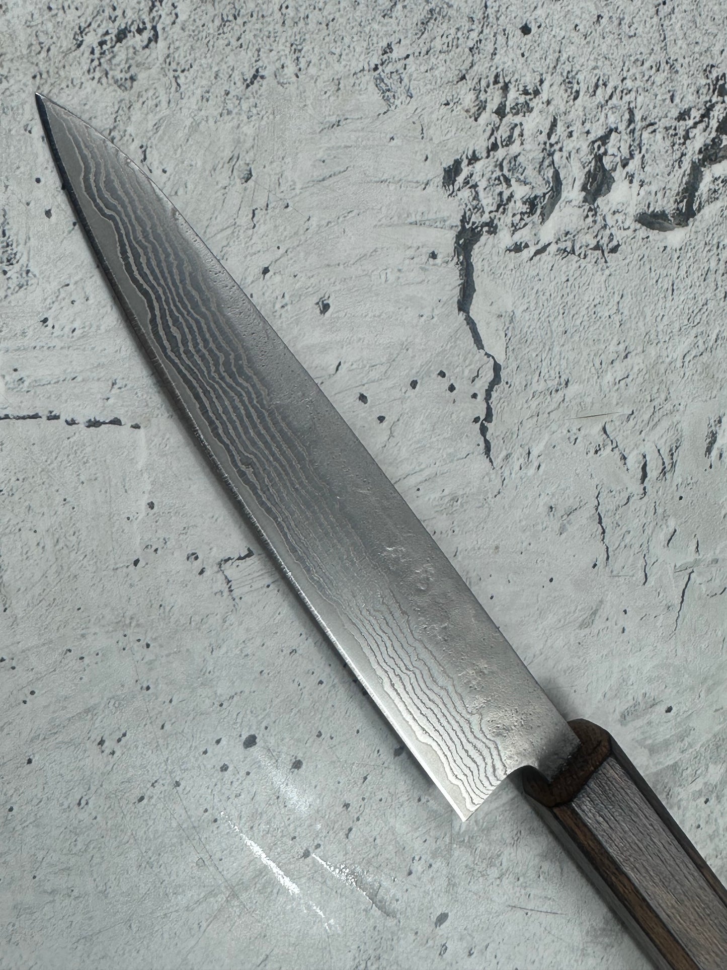 Tsunehisa 440c Damascus Nashiji Petty 150mm Oak Handle Made in Japan