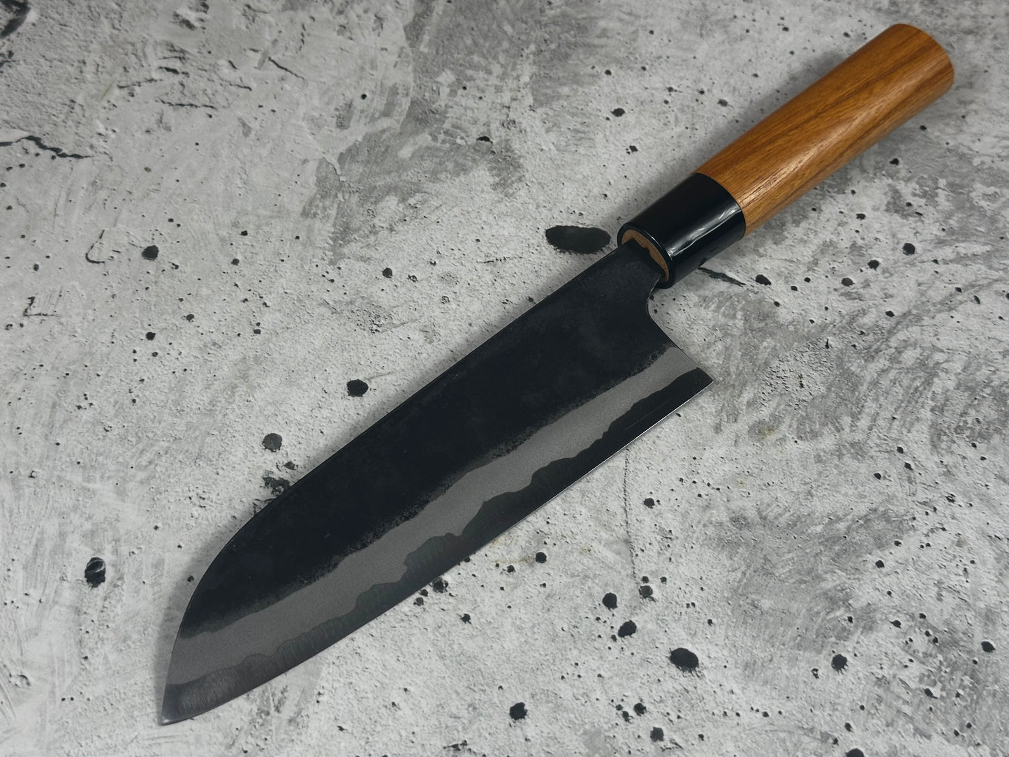 Kyohei Shindo Warikomi Blue #2 Kurouchi 165mm Santoku with Keyaki Wa Handle and Plastic Ferrule - Made in Japan 🇯🇵