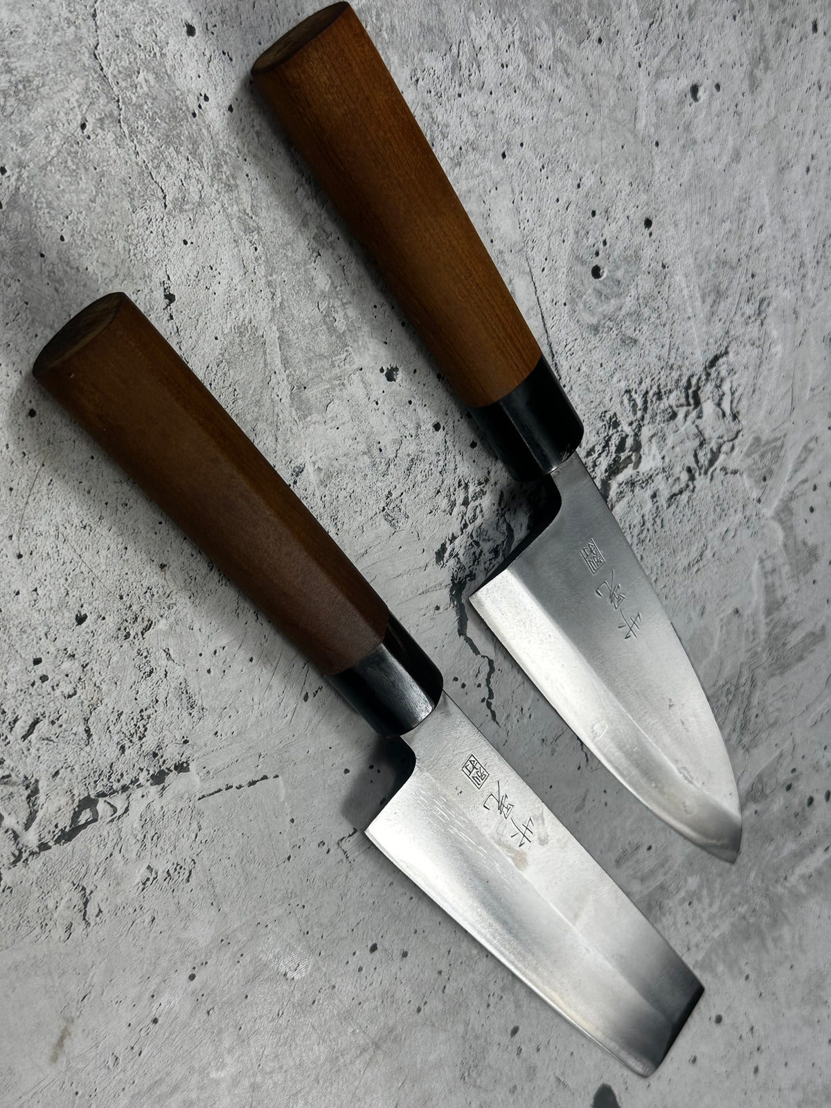 Vintage Masaaki / Masateru Sashimi Set 2x Carbon Steel Magnolia Wood Handle 2254