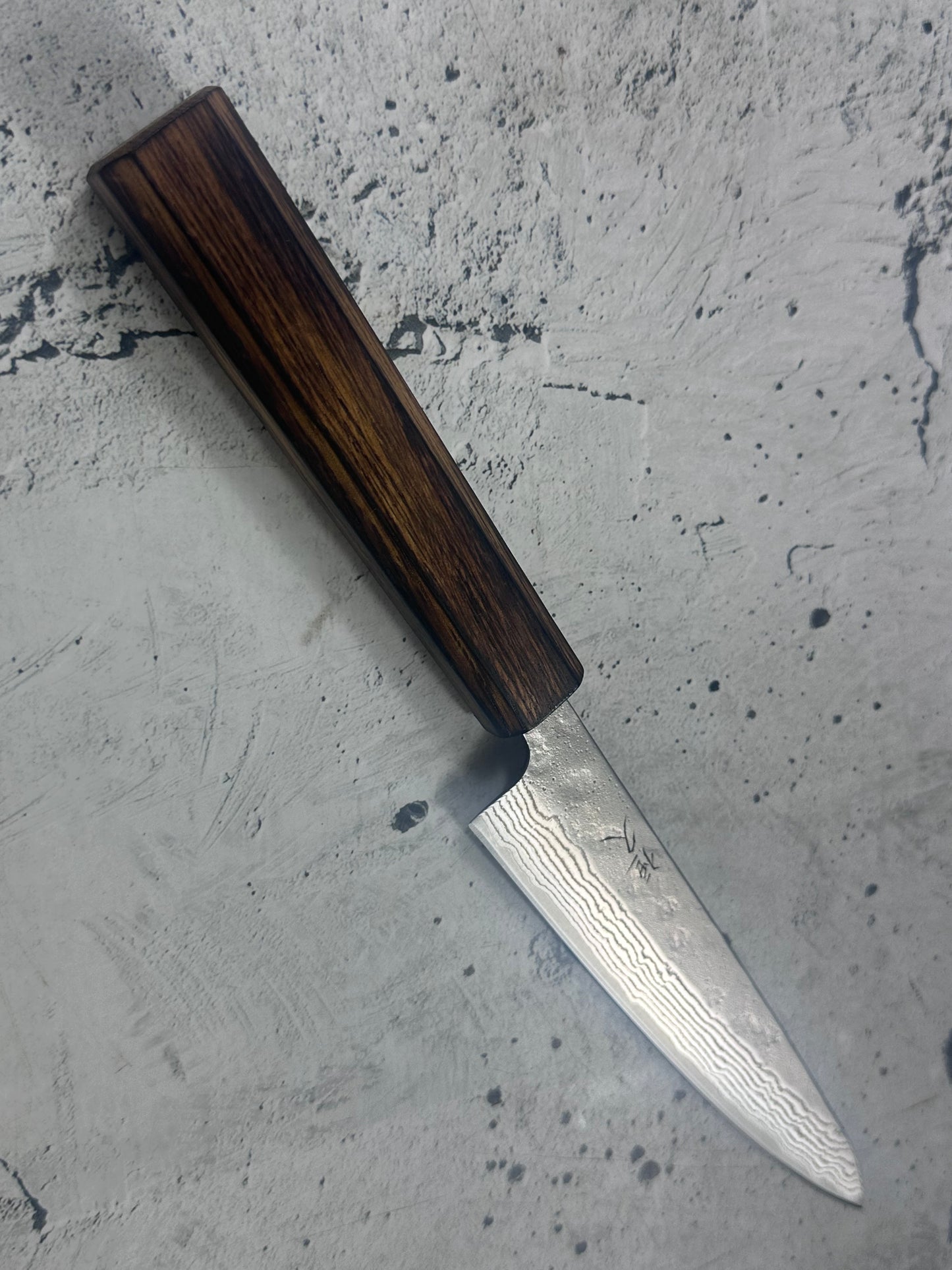 Tsunehisa 440c Damascus Nashiji Petty 150mm Oak Handle Made in Japan
