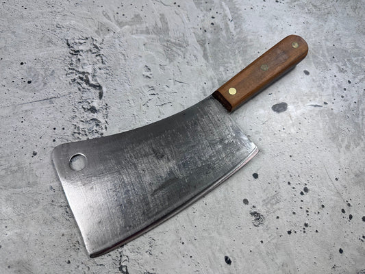 Vintage Lamson & Goodnow Butcher Cleaver Knife 180mm Carbon Steel Made in USA 2117