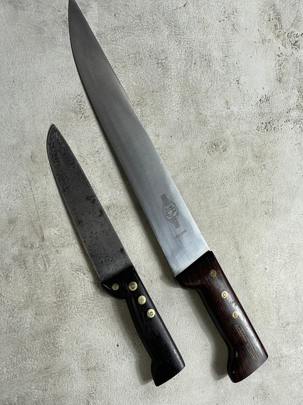 Vintage French Nogent Butcher Knife Set 2x Stainless Steel Made in France 🇫🇷  1954