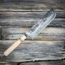 Load image into Gallery viewer, HG Blade Nakiri Knife 180mm Kurouchi Finish 1084 High Carbon Steel