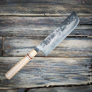 HG Blade Nakiri Knife 180mm Kurouchi Finish 1084 High Carbon Steel