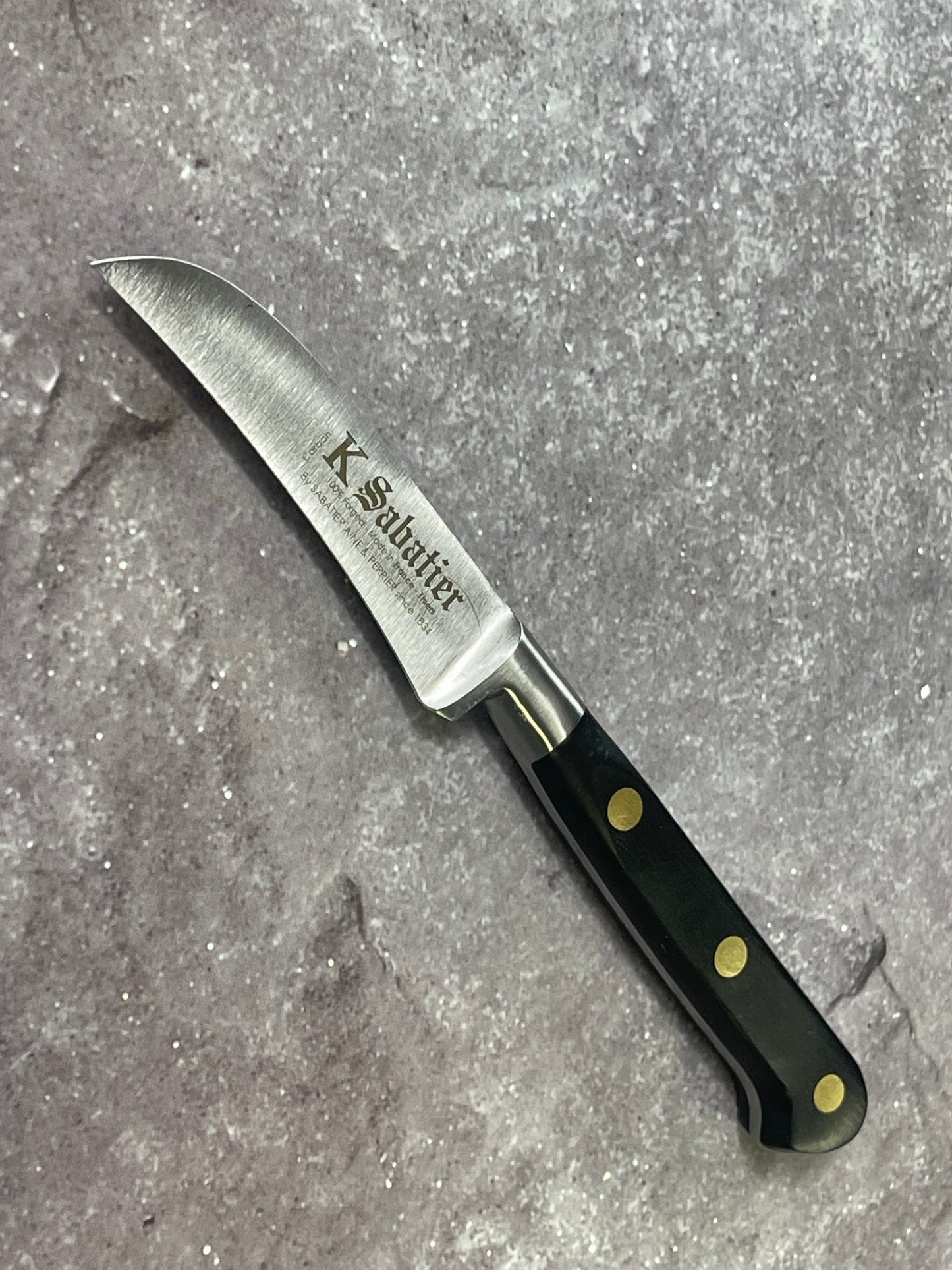 K Sabatier Curved Paring Knife 90mm - CARBON STEEL Made In France