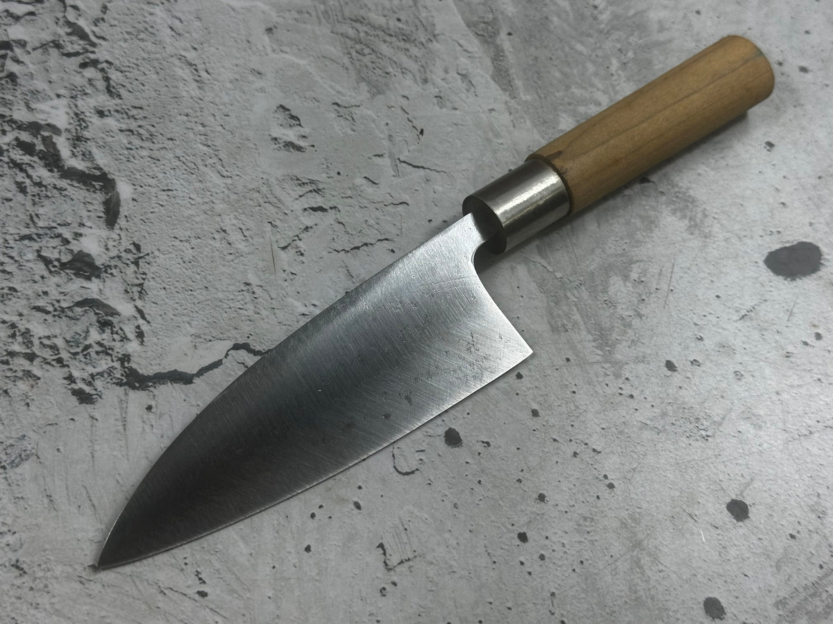 Vintage Unbranded Deba Knife 120mm Carbon Steel Wood Handle 2233
