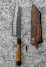 Load image into Gallery viewer, SanMai Bunka 175mm Kurouchi Etched, Amboyna &amp; Rosewood Handle With Rosewood Saya