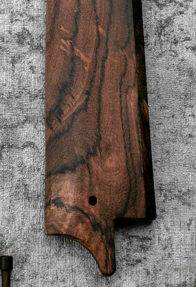 SanMai Bunka 175mm Kurouchi Squared Etched, Amboyna & Rosewood Handle With Rosewood Saya