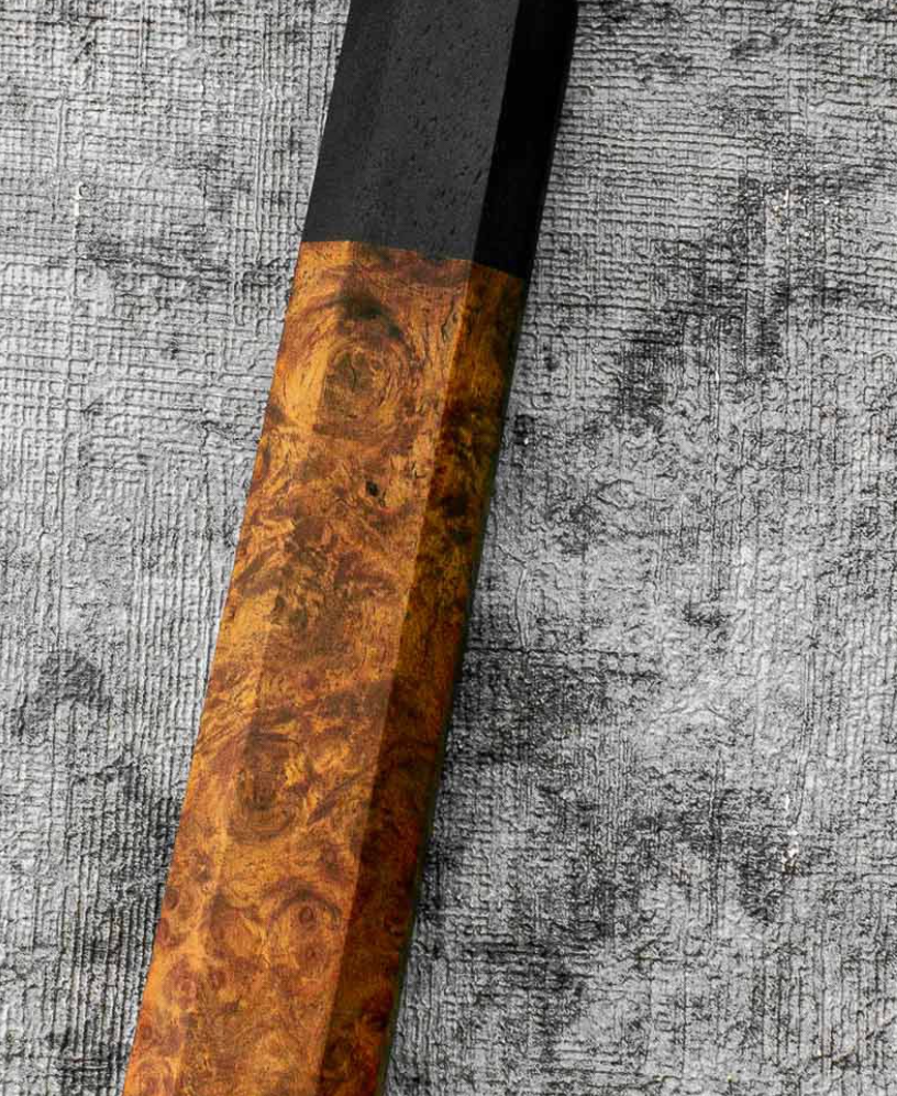 SanMai Bunka 175mm Kurouchi Squared Etched, Amboyna & Rosewood Handle With Rosewood Saya