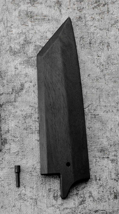 SanMai Bunka 175mm Nashiji Squared Etched, Amboyna & Rosewood Handle With Rosewood Saya