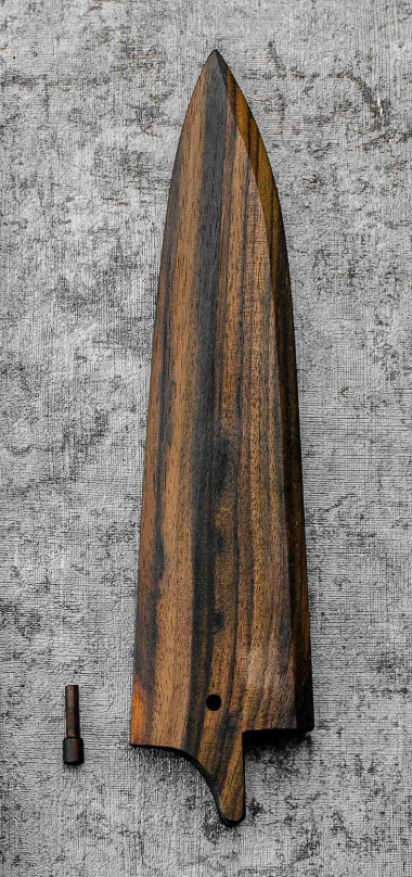 SanMai Gyuto 220mm Kurouchi Squared Etched, Amboyna & Rosewood Handle + Rosewood Saya