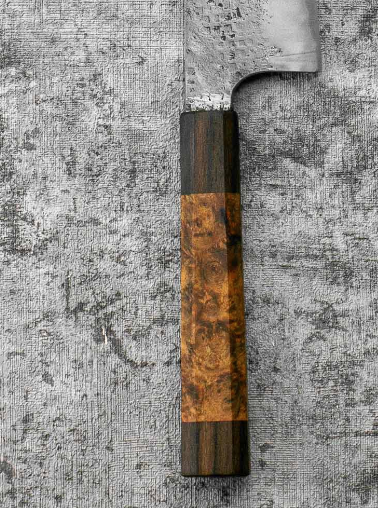SanMai Gyuto 220mm Nashiji Squared Etched, Amboyna & Rosewood Handle + Rosewood Saya