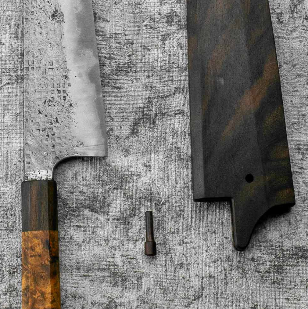 SanMai Gyuto 220mm Nashiji Squared Etched, Amboyna & Rosewood Handle + Rosewood Saya