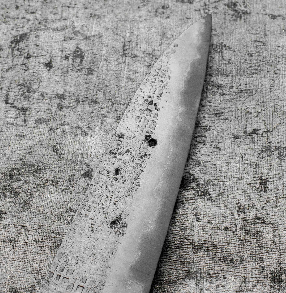 SanMai Gyuto 220mm Nashiji Squared Etched, Amboyna & Rosewood Handle + Rosewood Saya