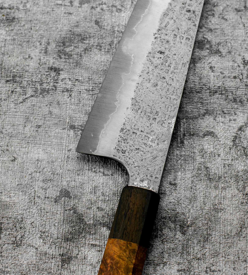 SanMai Gyuto 220mm Nashiji Squared Etched, Amboyna & Rosewood Handle + Rosewood Saya