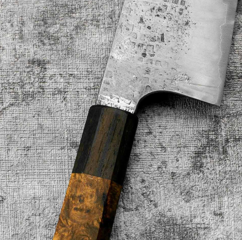 SanMai Gyuto 220mm Nashiji Squared Etched, Amboyna & Rosewood Handle + Rosewood Saya