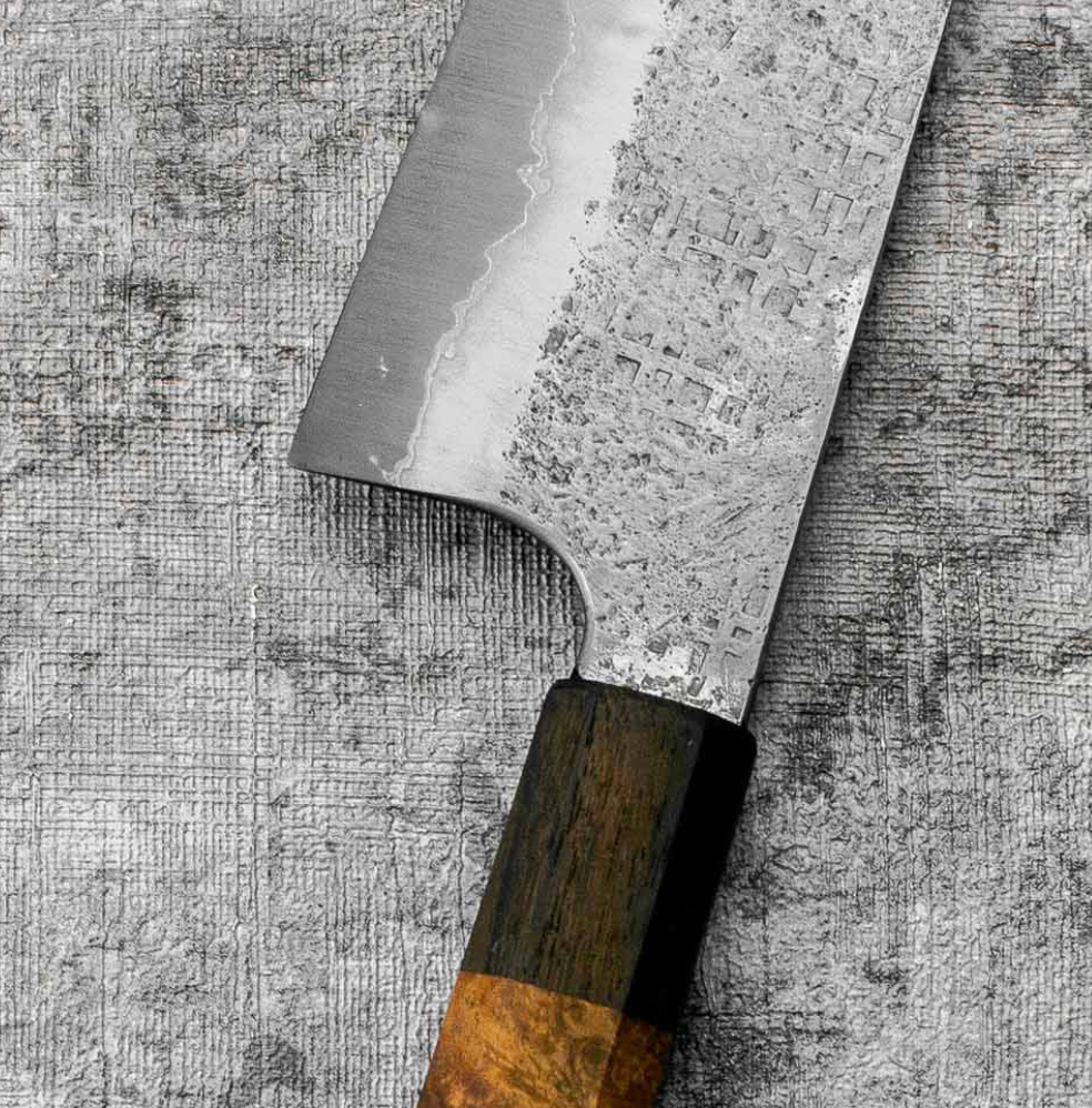 SanMai Gyuto 220mm Nashiji Squared Etched, Amboyna & Rosewood Handle + Rosewood Saya