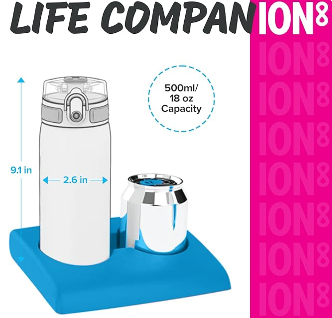 Ion8 Slim Plastic Water Bottle 500ml Pink