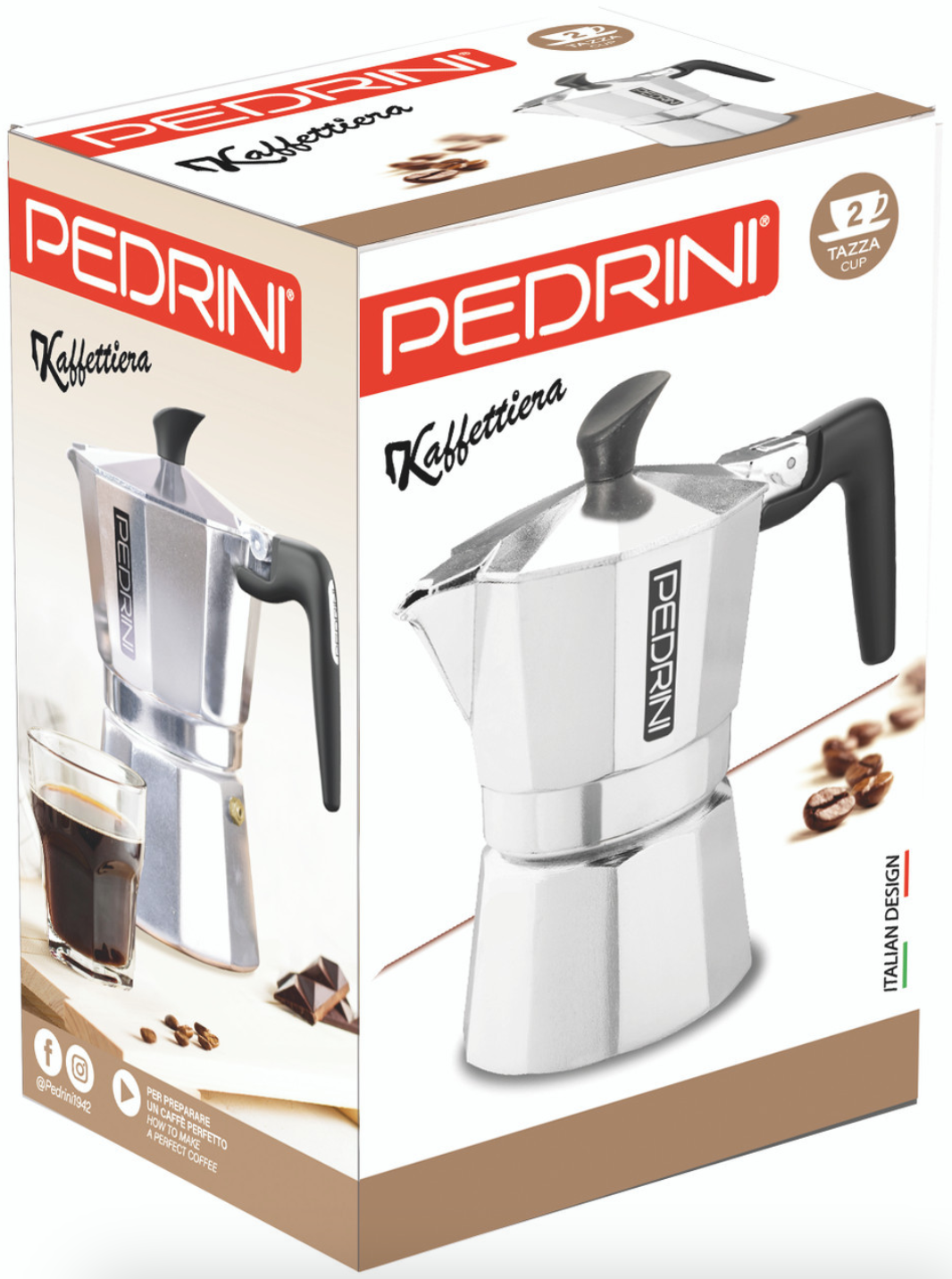 Pedrini Kaffettiera Coffee Maker, 6 Cups