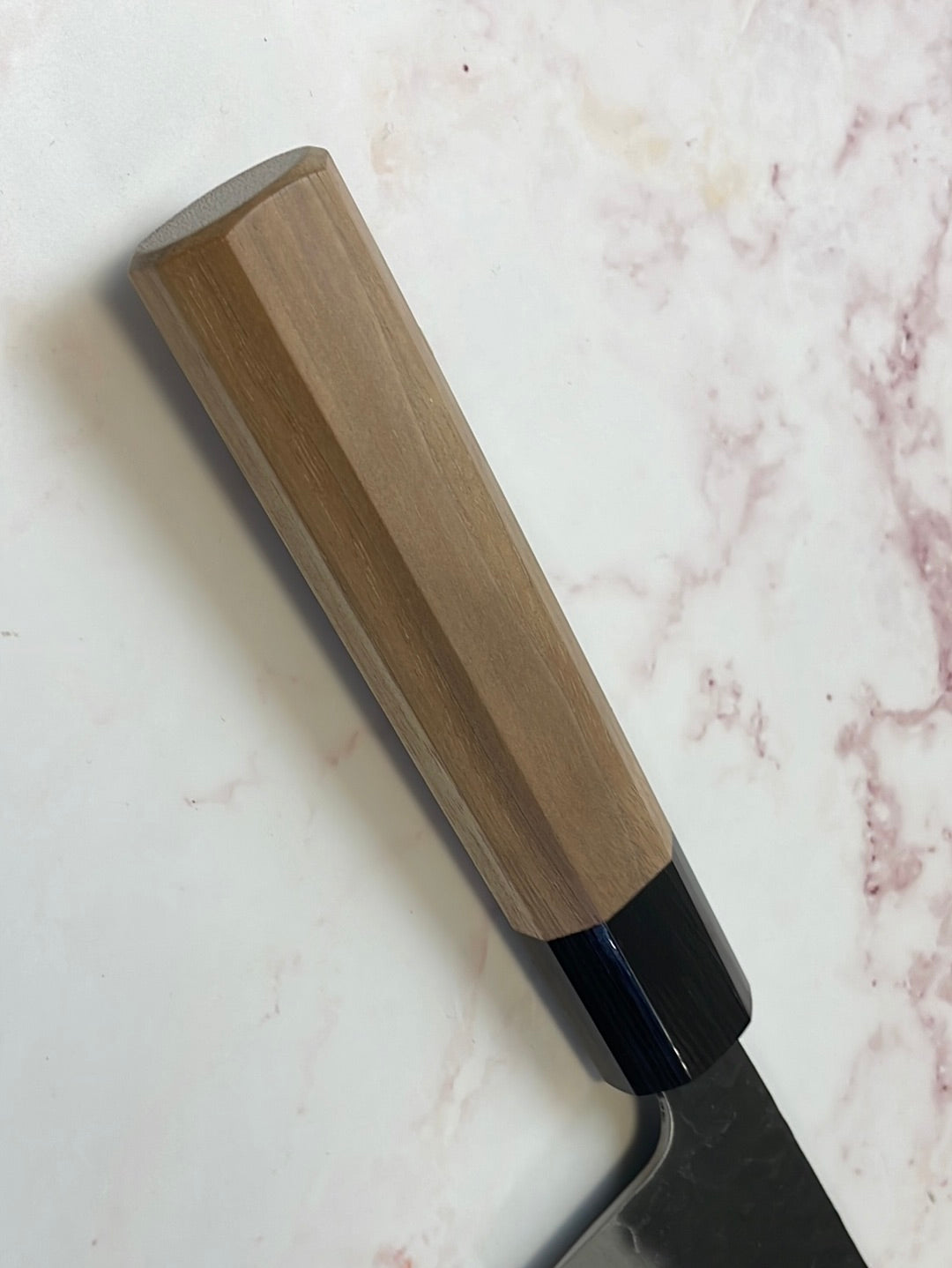 Yoshimune Nakiri 165mm (6.5in) Stainless clad Aogami(Blue) Super Black Hammered Finish Double-Bevel Walnut Octagonal Handle