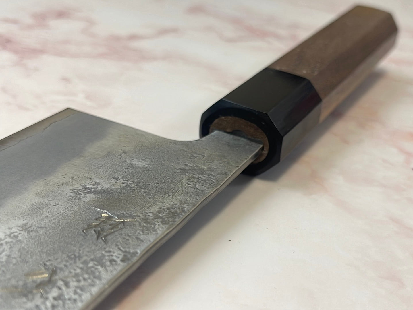 Yoshimune Nakiri 165 mm (6.5 in) Ginsan (Silver #3) Nashiji finish Double-Bevel Walnut Octagonal Handle
