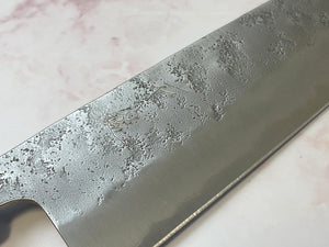 Yoshimune Santoku 165 mm (6.5 in) Ginsan (Silver #3) Nashiji finish Double-Bevel Walnut Octagonal Handle