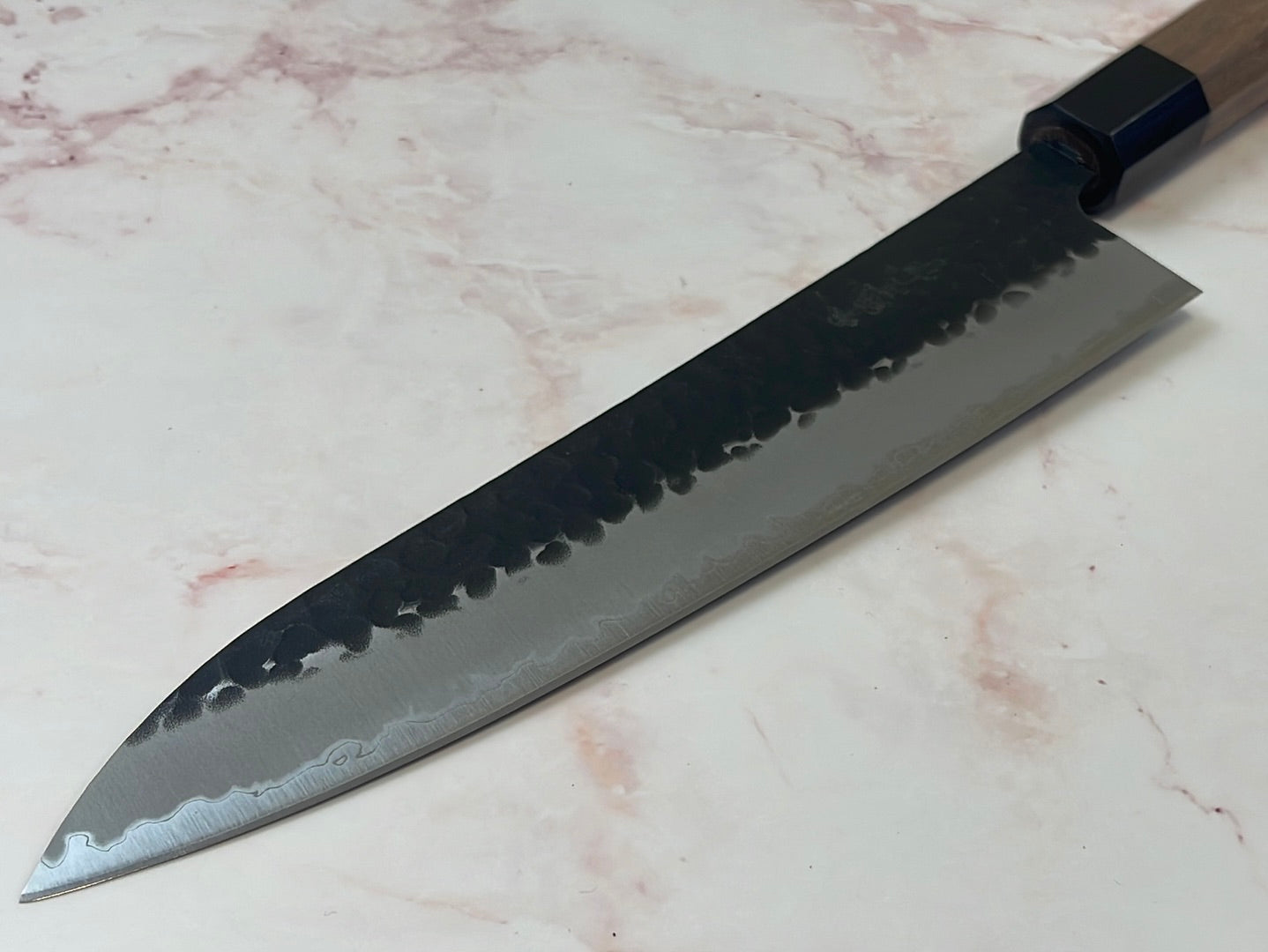 Yoshimune Gyuto Black Stainless 210 mm ) Aogami Super Hammered Finish Double-Bevel Walnut Octagonal Handle