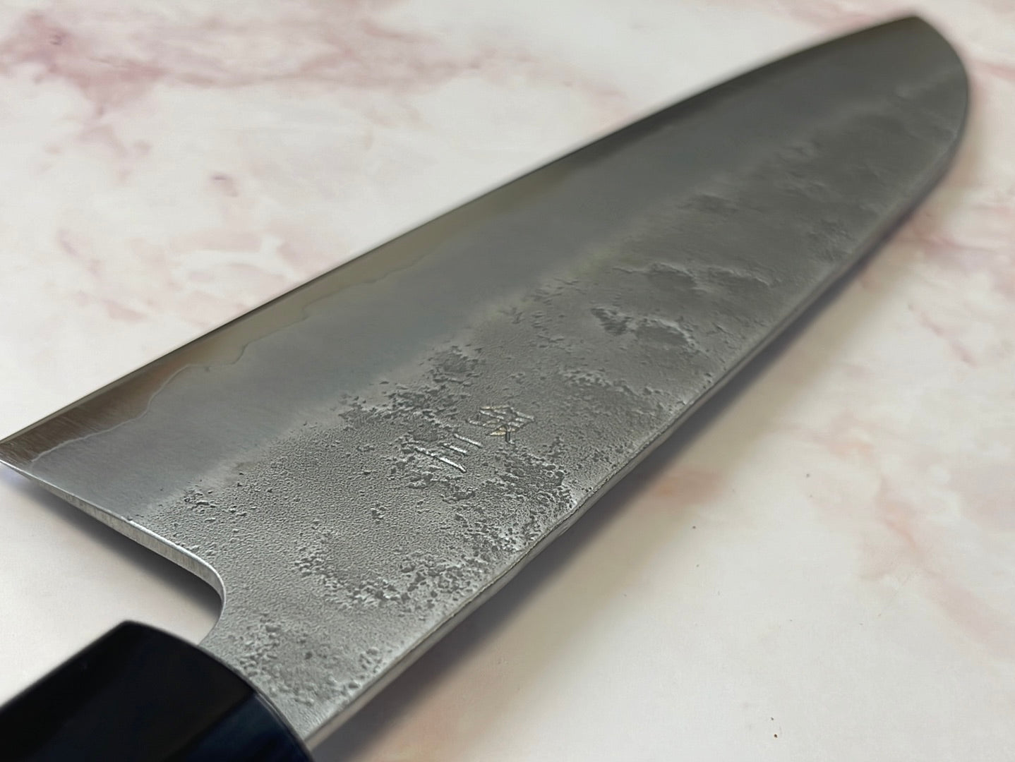 Yoshimune Santoku 165 mm (6.5 in) Ginsan (Silver #3) Nashiji finish Double-Bevel Walnut Octagonal Handle