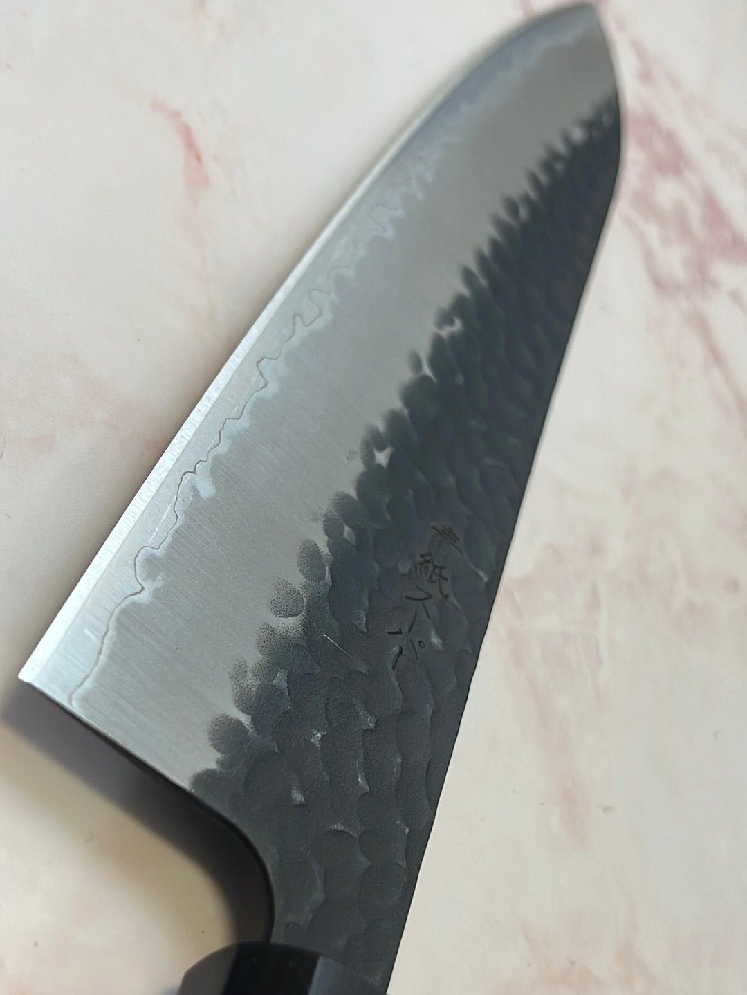 Yoshimune Gyuto Black Stainless 210 mm ) Aogami Super Hammered Finish Double-Bevel Walnut Octagonal Handle