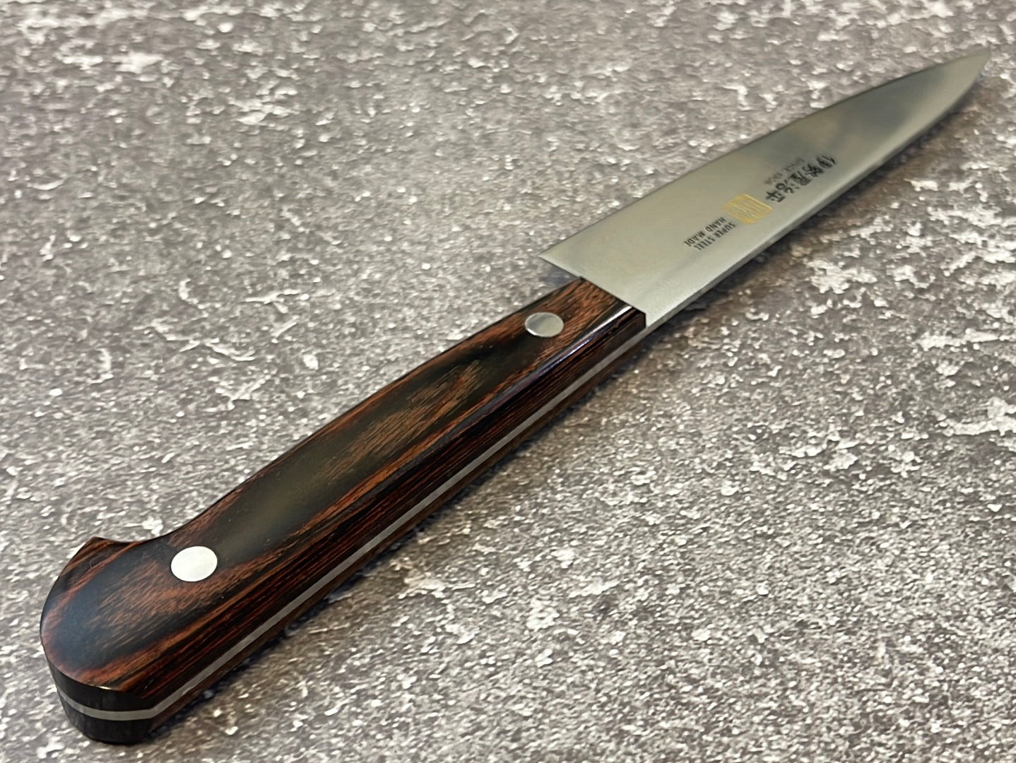 Iseya Molybdenum Petty-Utility Japanese Knife 120mm Red Pakka Wood Handle