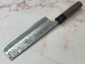 Yoshimune Nakiri 165 mm (6.5 in) Ginsan (Silver #3) Nashiji finish Double-Bevel Walnut Octagonal Handle