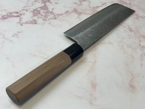 Yoshimune Nakiri 165 mm (6.5 in) Ginsan (Silver #3) Nashiji finish Double-Bevel Walnut Octagonal Handle