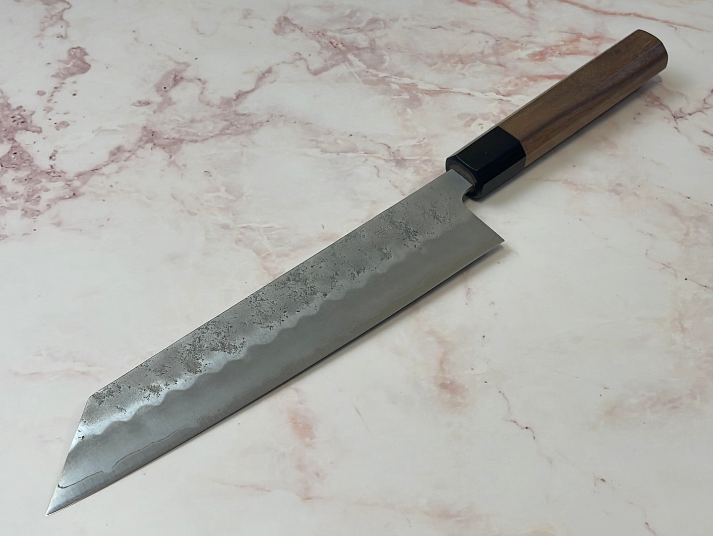 Yoshimune Kiritsuke 210 mm (8.3 in) Ginsan (Silver #3) Nashiji finish Double-Bevel Walnut Octagonal Handle