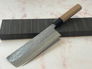 Yoshimune Nakiri 165 mm (6.5 in) Ginsan (Silver #3) Nashiji finish Double-Bevel Walnut Octagonal Handle