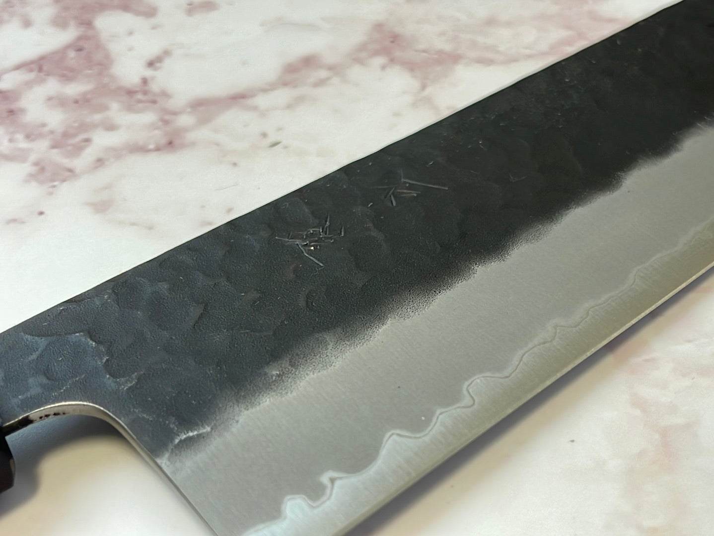 Yoshimune Nakiri 165mm (6.5in) Stainless clad Aogami(Blue) Super Black Hammered Finish Double-Bevel Walnut Octagonal Handle