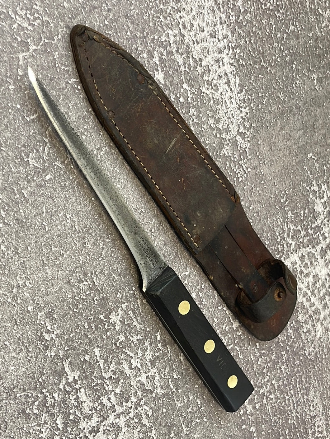 Vintage Foster Bros Boning Knife 14cm & leather sheath Carbon Steel Made in USA 🇺🇸 1191