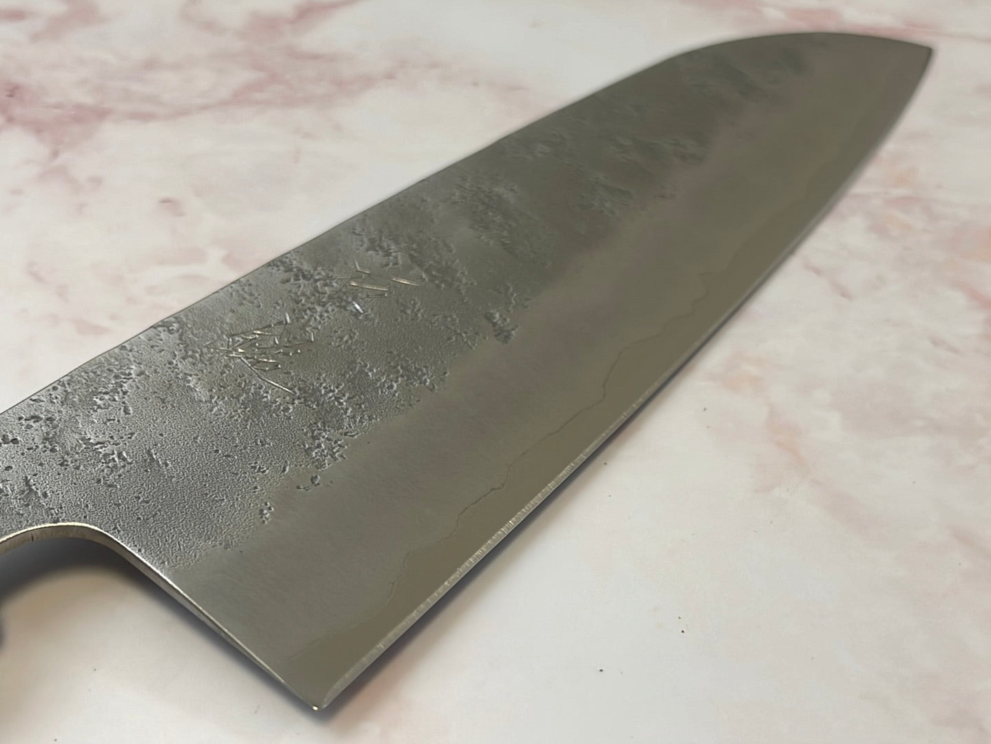 Yoshimune Santoku 165 mm (6.5 in) Ginsan (Silver #3) Nashiji finish Double-Bevel Walnut Octagonal Handle