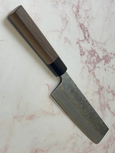 Yoshimune Nakiri 165 mm (6.5 in) Ginsan (Silver #3) Nashiji finish Double-Bevel Walnut Octagonal Handle